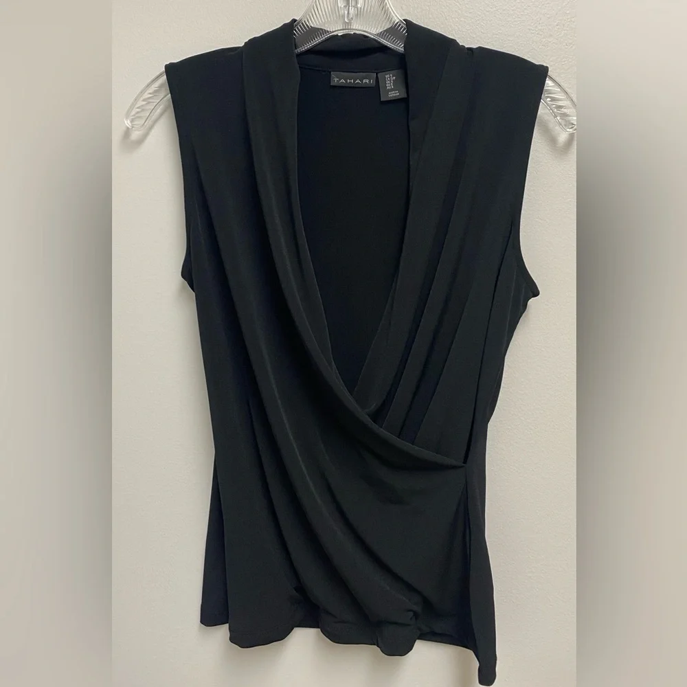 TAHARI Black Draped Women's Top blouse small - Picture 1 of 4